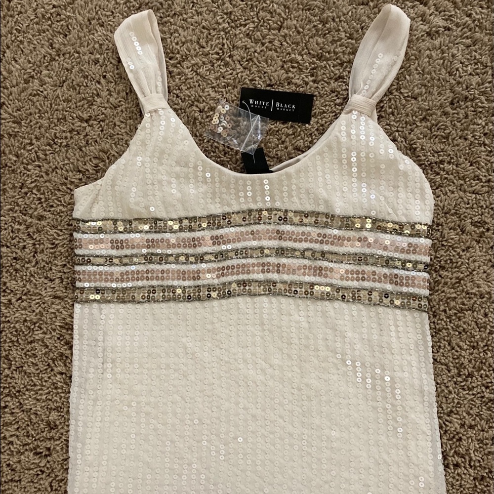 White House Black Market Sequin Beige Tank Top